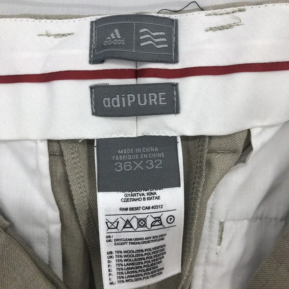 Adidas Adipure Golf Pants Khaki Wool Blend Flat Front P76238 36x32